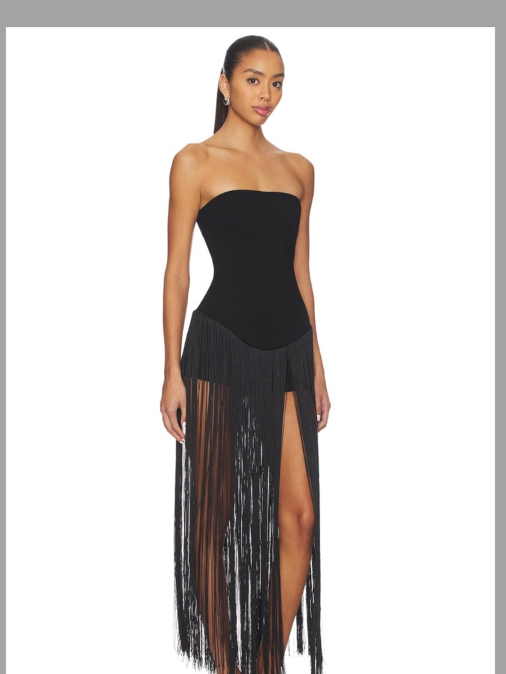 Superdown Strapless Black Fringe Maxi Dress - Picture 2 of 3